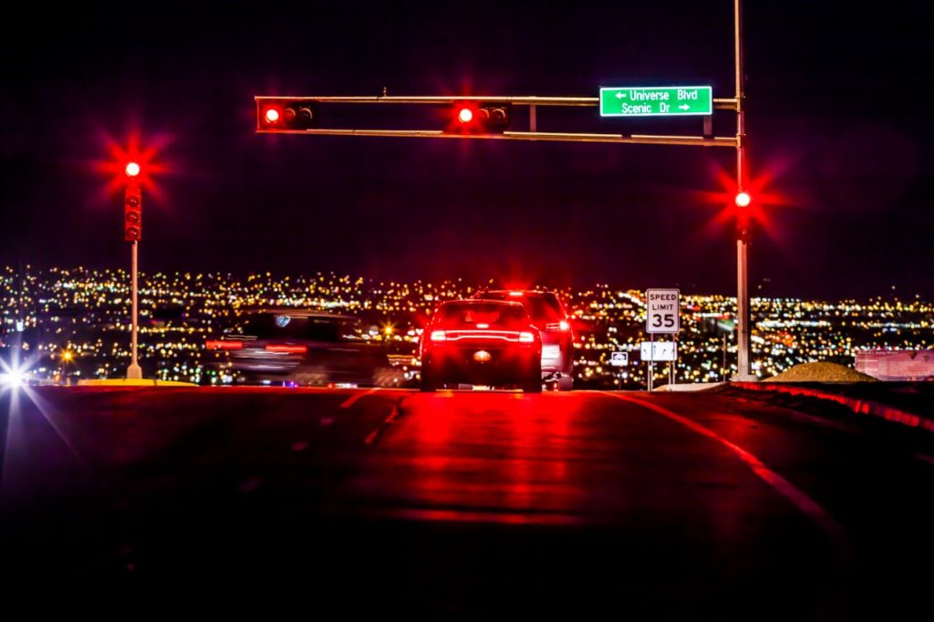 Car at a Stoplight in Rio Rancho at night